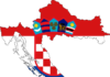 Carta geografica politica della Croazia con bandiera nazionale come sfondo