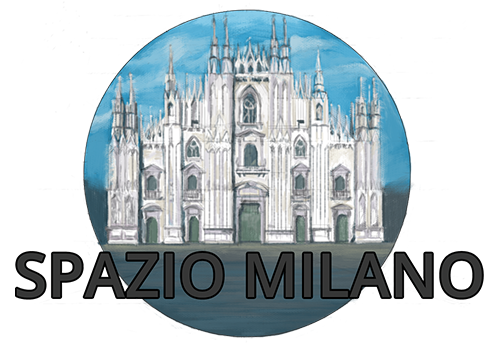 elaborazione grafica di Ben Bestetti, duomo di Milano bianco su cielo azzurro, in primo piano scritta: spazio Milano