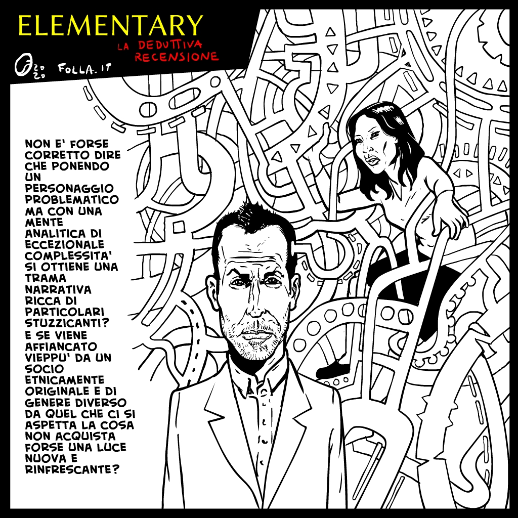 Comic strip about the tv series Elementary, by cartoonist Fabio Folla, for La Pedivella, column of Fyinpaper geoculturale webzine.