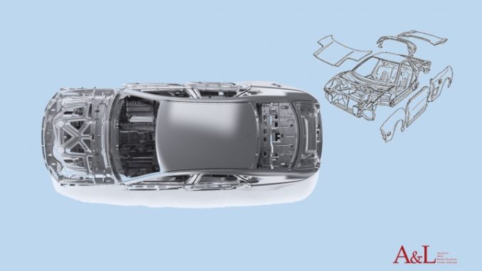 A car and its aluminum parts, top and front view.