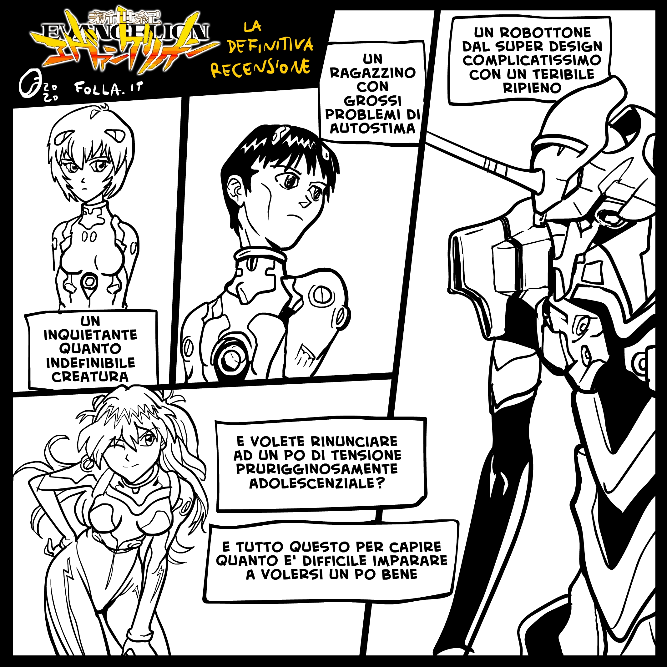 Comic strip about the Japanese manga series by cartoonist Fabio Folla, for La Pedivella, column of Fyinpaper geoculturale webzine