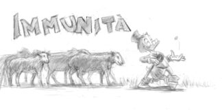 immunità di gregge, illustrazione con pecore e zio Paperone di Ben Bestetti