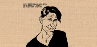 Disegno del Maestro Ezio Bosso, morto il 15 maggio scorso, ritratto a mezzobusto dal vignettista Fabio Folla. il testo sul disegno "Quel sorriso, come a dire, se sorrido io, fidati, puoi farlo anche tu. Grazie Ezio."