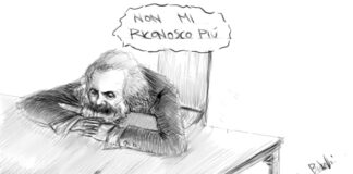 lotta di classe oggi, disegno di Karl Marx con vignetta "non mi riconosco più", realizzato da Ben Bestetti