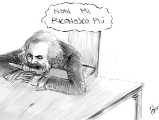 lotta di classe oggi, disegno di Karl Marx con vignetta "non mi riconosco più", realizzato da Ben Bestetti