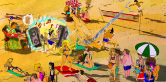 L'immagine è un illustrazione basata sui racconti di Marta Mecatti. Su una spiaggia sabbiosa (COn un accenno di mare nella parte bassa) è costellata da scenette che ricalcano gli episodi riportati, accomunati dalla presenza di Erica, una ragazza con i capelli paglierini ed un costume in due parti a striscie bianche, rosse e blu