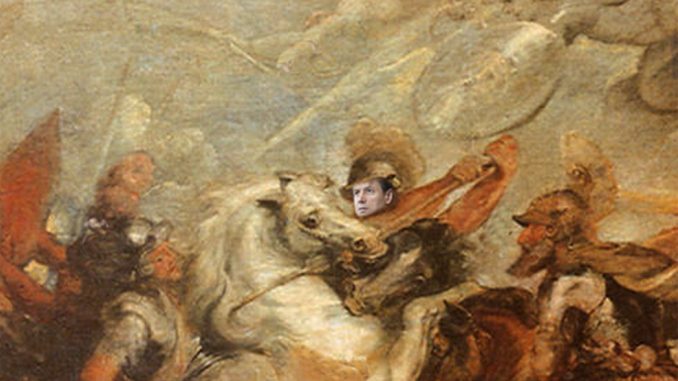Recovery fund Italia: fotomontaggio del premier Conte a cavallo nel dipinto di Rubens battaglia d’Ivry