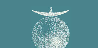 L'immagine mostra il logo delle Editions du Canoe: una canoa stilizzata sopra una sfera. Entrambe sono rappresentate con dei puntini bianchi su sfondo azzurro
