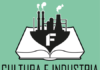 logo della rubrica cultura e industria di colore verde con l'immagine di una fabbrica con ciminiere