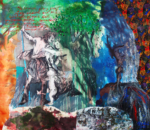 The picture shows a work by Bedri Baykam, Venus and Adonis after Rubens, 206x236 cm, mixed media on canvas, 2011.