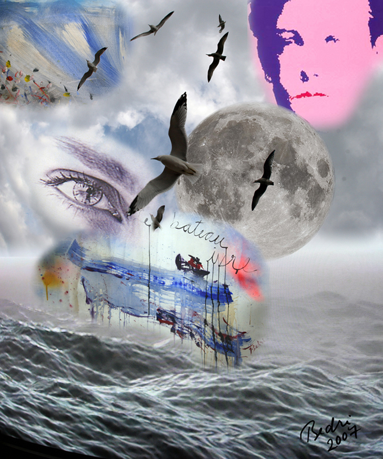 the picture shows the work of Turkish artist Bedri Baykam, The drunken boat. 4D, 120x90 cm, 2007
