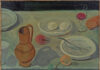 André Derain Mendrisio, mostra del pittore francese, natura morta con piatti, posate, frutta bicchiere brocca