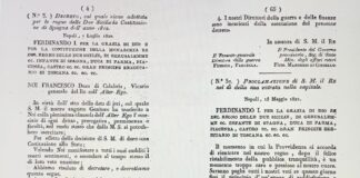 Testo del decreto del re delle due Sicilie che adotta come costituzione del regno la costituzione spagnola, diventando di fatto la prima costituzione italiana