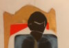busto di un uomo stilizzato, espresso con tecnica radiografica usata dell'artista con sopra una cravatta color pastello, sullo sfondo la spalla dello scranno su cui siede il presidente del Consiglio