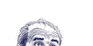 nel disegno di Gabriele Artusio si vede la testa in bianco e nero del politico Antonio Di Pietro con la scritta "Ma che c'azzecca con Vax"