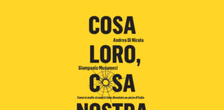 L'immagine è la copertina del romanzo "Cosa Loro, Cosa Nostra". Il titolo nero in maiuscolo su sfondo giallo