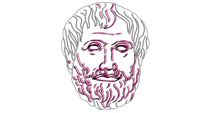 logo della rubrica Aristotele Digitale che mostra una scultura del filosofo, ma solo la testa, in bianco con tratti rosa
