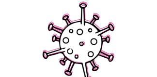 logo della rubrica Noi e il covid, che è l'immagine stilizzata di un virus a forma di palla bianca e rosa